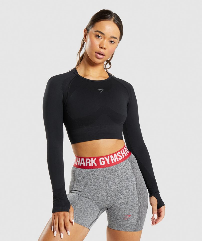 Przycięte Topy Gymshark Flex Sports Long Sleeve Damskie Czarne | PL 726YAU